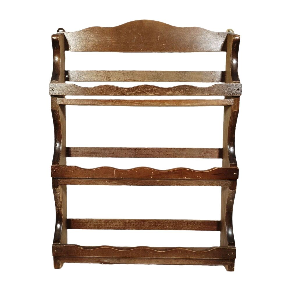 Vintage Wood 3 Tier Wall Spice Rack Shelf Farmhouse Cottagecore Grannycore